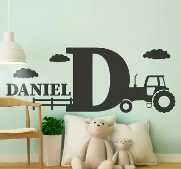 Sticker Mural Jouet Tracteur vert silhouette avec nom - TenStickers