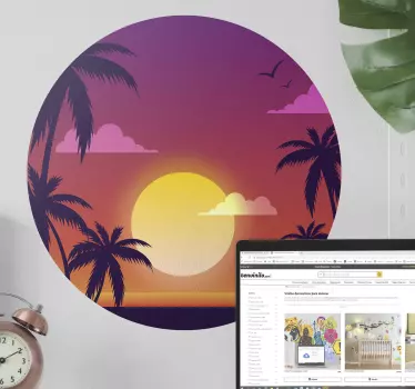 Sticker mural nature coucher de soleil années 70 - TenStickers