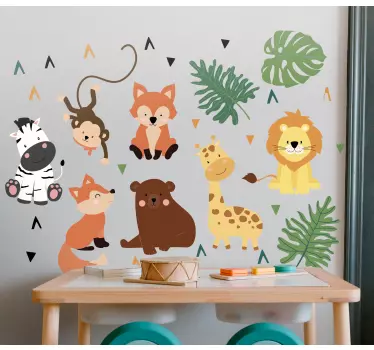 Sticker Mural Personalisé Animaux sauvages et feuilles - TenStickers