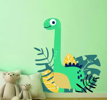 Sticker mural Petit dinosaure et feuilles - TenStickers