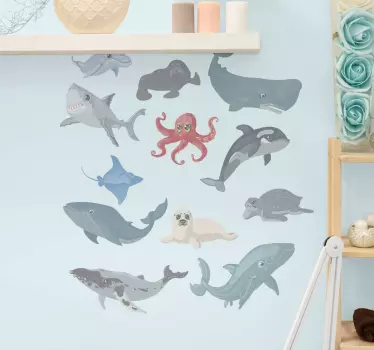 Sticker Mural Poisson Baleine dauphin requin tortue - TenStickers