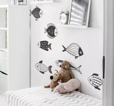 Sticker mural Poissons en noir et blanc - TenStickers