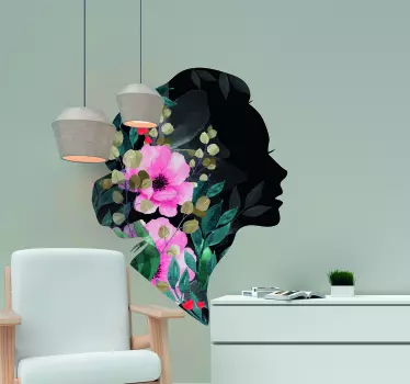 Sticker mural Profil d'une femme avec fleurs - TenStickers