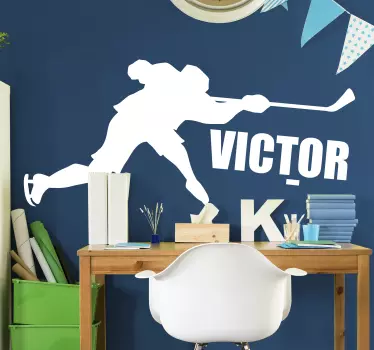 Sticker mural Silhouette joueur de hockey avec nom - TenStickers