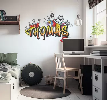Sticker mural urbain prénom tag avec aérosols - TenStickers