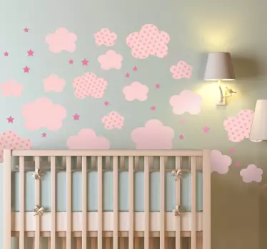 Pack de 41 Sticker nuages roses pour bébés - TenStickers