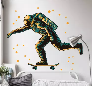 Sticker espace figure d'astronaute en skate - TenStickers