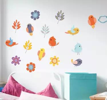 Sticker oiseaux et fleurs de printemps - TenStickers