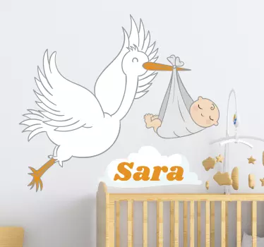 Sticker personnalisable Cigogne avec un bébé - TenStickers