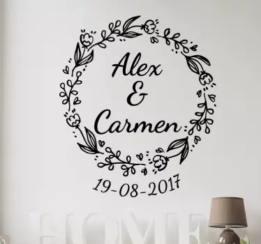Sticker mariage couronne avec date et prénoms - TenStickers