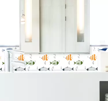 Sticker Salle de Bain Frise Poissons Tropicaux - TenStickers