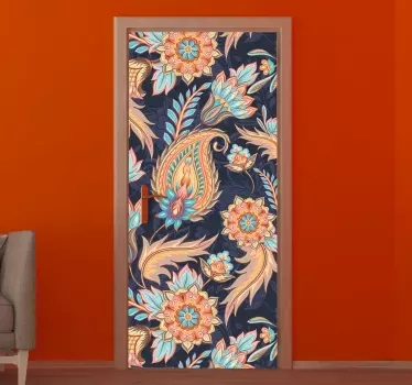 Sticker porte motif cachemire botanique - TenStickers