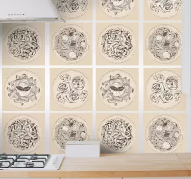 Sticker pour carrelage assiettes de pâtes - TenStickers