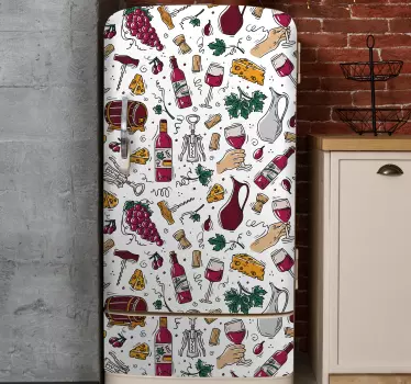 Sticker Frigo raisins, de vin et de fromage - TenStickers