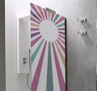 Sticker pour Paroi de Douche Soleil géométrique des années 70 - TenStickers