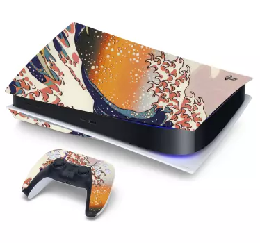 Sticker PS5 vagues et montagnes - TenStickers