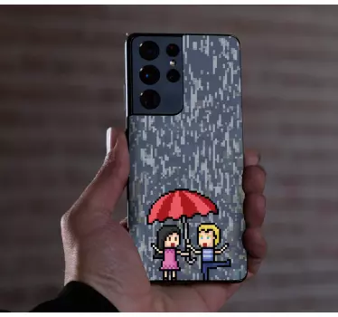 Sticker samsung parapluie amis pixelisés - TenStickers