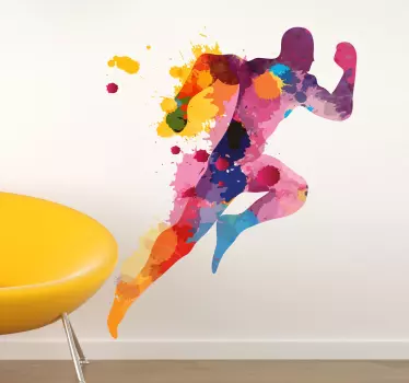 Sticker mur coureur taches de couleur aquarelle - TenStickers