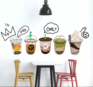 Sticker Texte Collection bubble tea café au lait perlé - TenStickers
