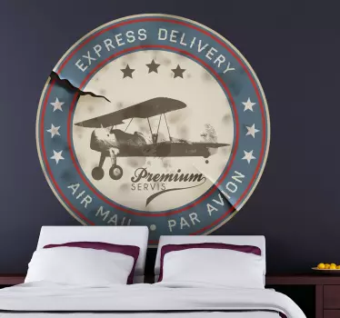 Sticker vintage timbre avion retro - TenStickers
