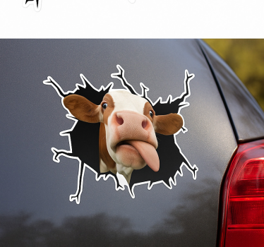 Sticker voiture vache drôle en pleine action - TenStickers