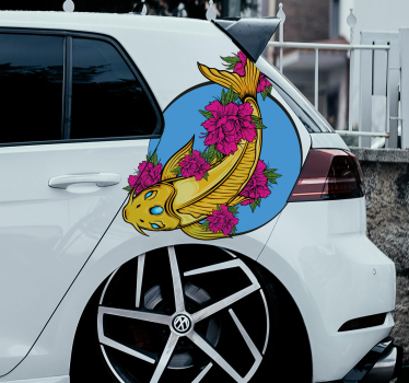 Autocollant voiture carpe koï avec des fleurs - TenStickers