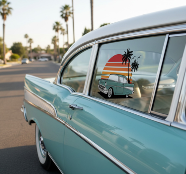 Sticker voiture coucher de soleil vintage palmiers - TenStickers