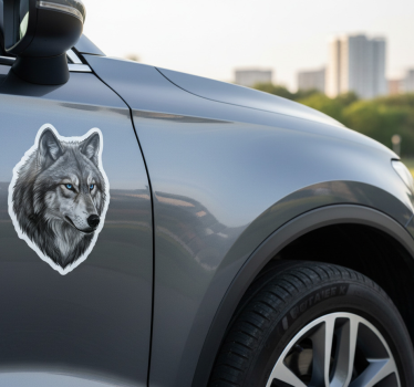 Sticker voiture loup aux yeux bleus sauvage - TenStickers