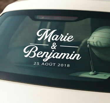 Sticker voiture noms personnalisés de mariage - TenStickers