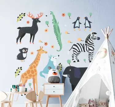 Stickers Chambre Bébé Animaux heureux dans un parc - TenStickers