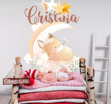 Stickers Chambre Bébé Renard mignon pour fille avec nom - TenStickers