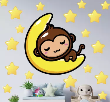 Stickers Chambre Bébé Singe sur la lune - TenStickers