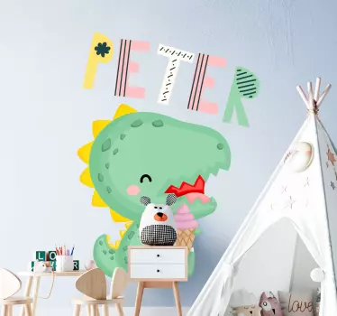 Stickers muraux dinosaure Bébé dino avec nom - TenStickers