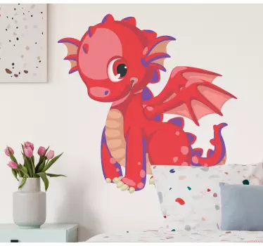 Stickers muraux Dinosaure rouge avec des taches violettes - TenStickers