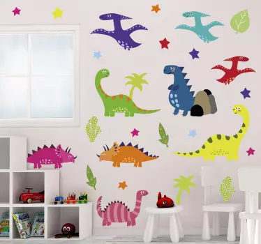 Autocollant Pack de dessins de dinosaures colorés style nordique - TenStickers