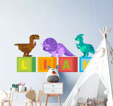 Stickers muraux dinosaure Nom en carrés dinosaure - TenStickers