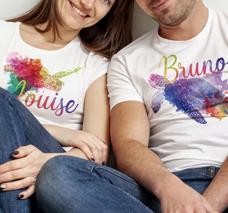 T-shirt couple tortues colorées avec des noms - TenStickers