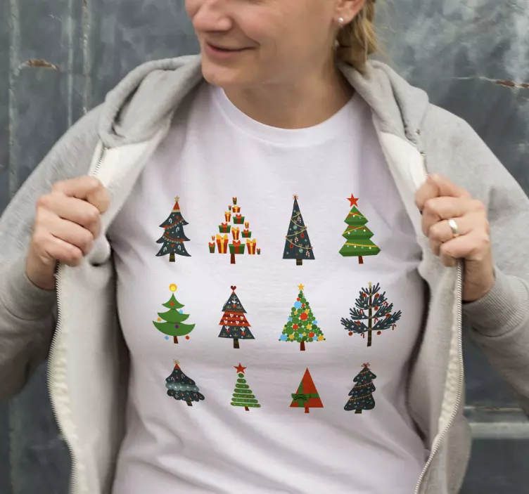 Tee shirt Joyeux noël avec des arbres colorés - TenStickers