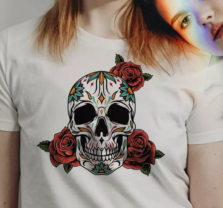T shirt halloween Crâne floral de style mexicain - TenStickers