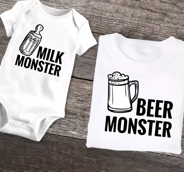 Tee shirt pere fils Monstre de bière et de lait - TenStickers
