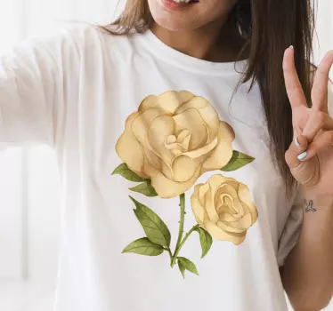 T-shirt fleur rose dorée - TenStickers