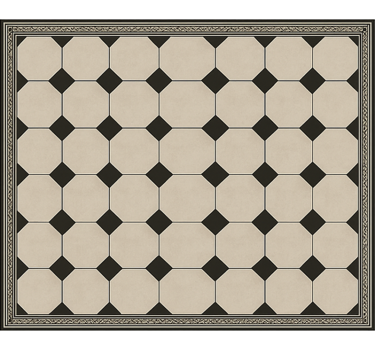 Tapis vinyle salle a manger carrelage en damier traditionnel - TenStickers