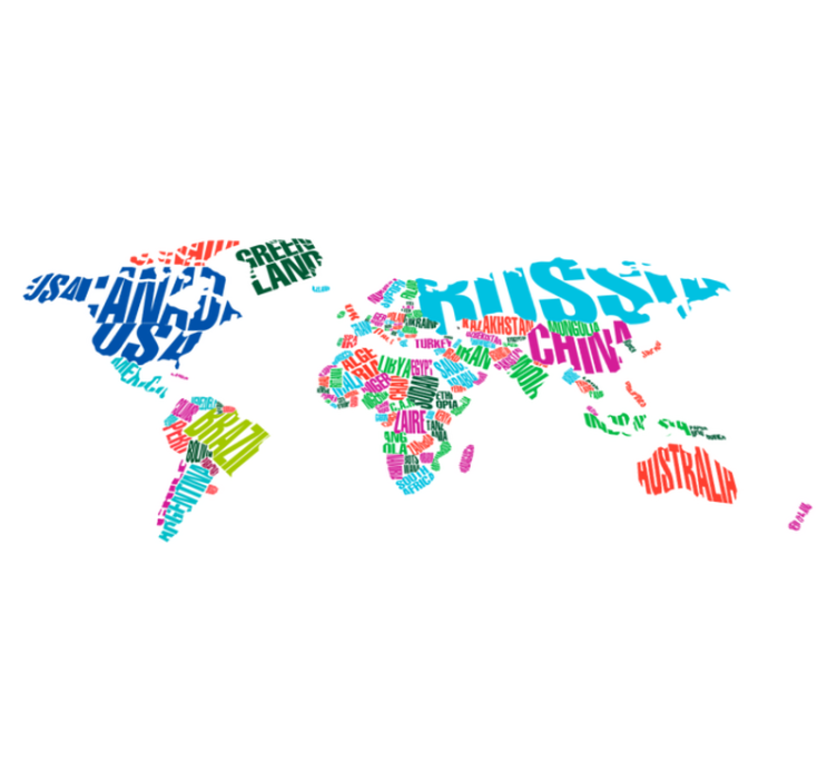 Tapis vinyle carte du monde noms de pays colorés - TenStickers