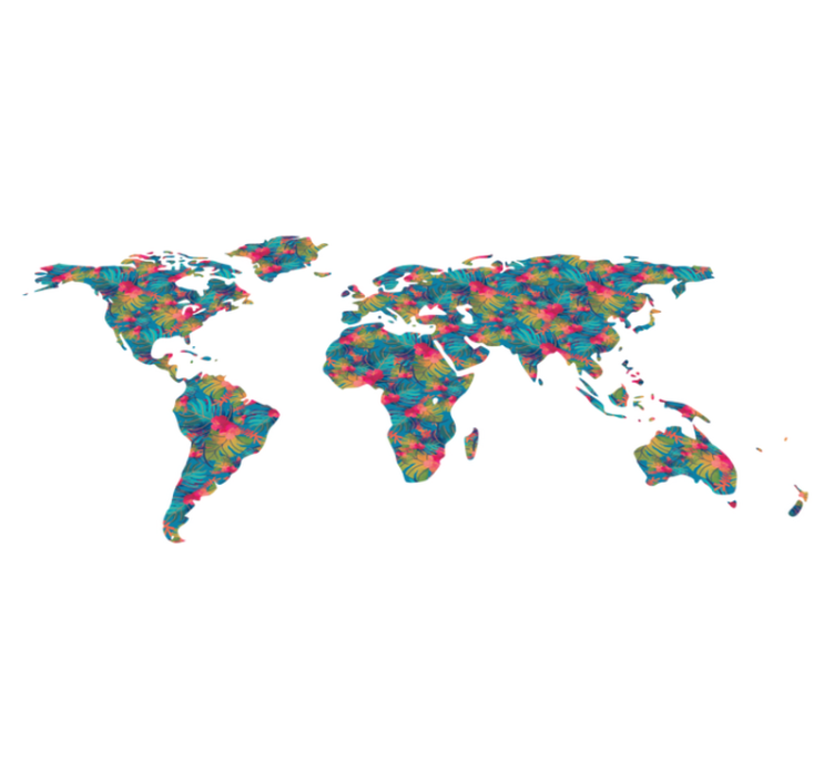 Tapis vinyle carte du monde feuilles colorées tropicales - TenStickers
