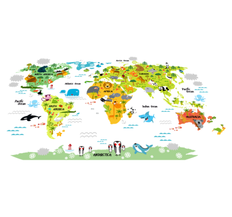 Tapis vinyle carte du monde design faune anglaise - TenStickers