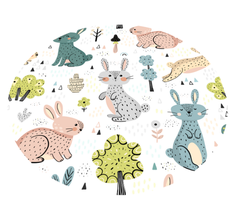 Tapis vinyle rond chambre bébé dessins lapins - TenStickers