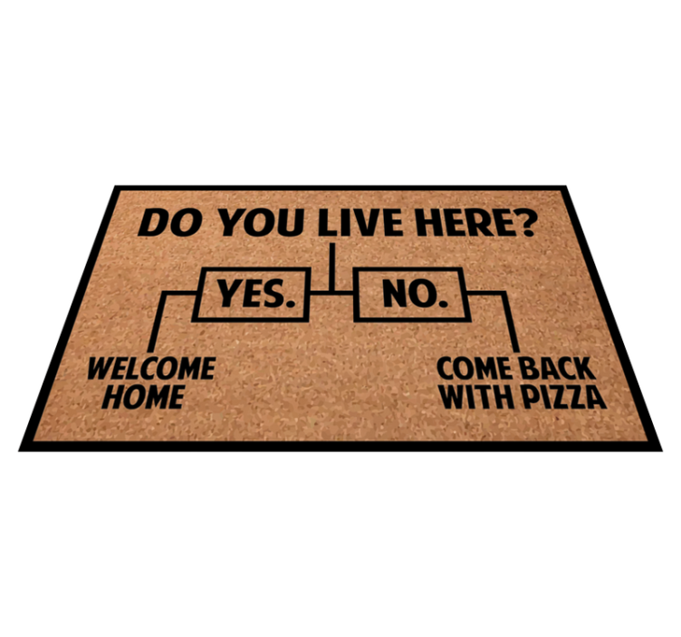 tapis vinyle citation Vivez-vous ici? Oui / non / pizza - TenStickers