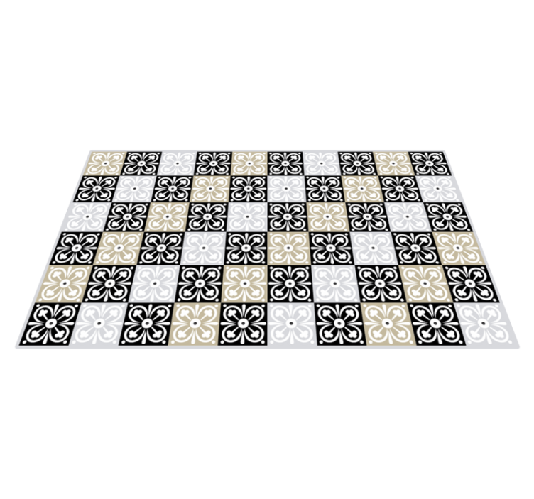 Tapis vinyle Carreaux noir blanc et beige - TenStickers