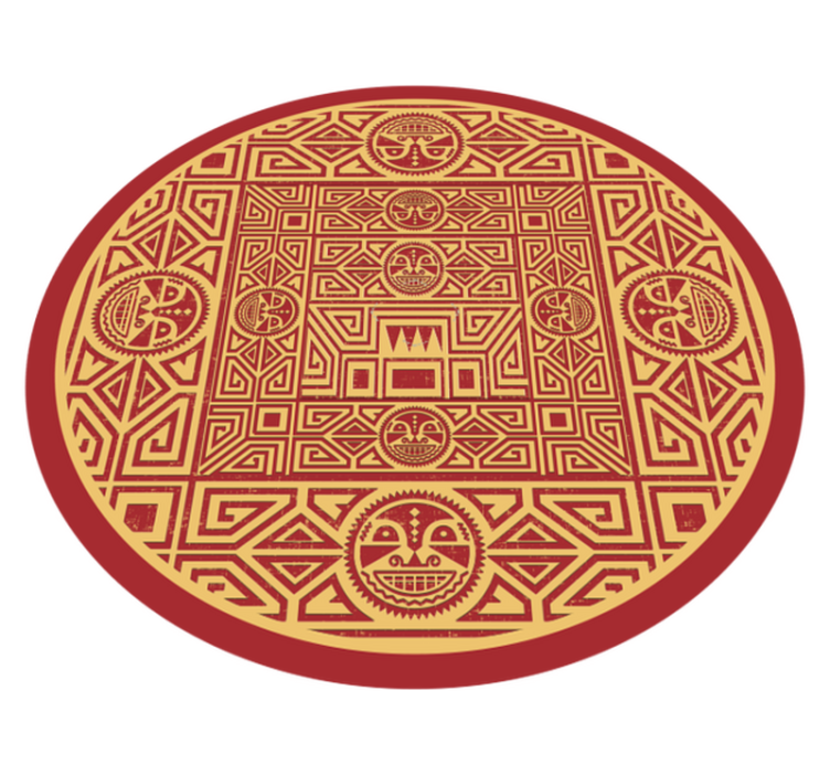 Tapis vinyle rond formes ethniques rouge et or - TenStickers