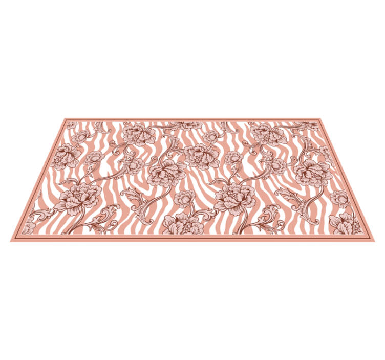 Tapis vinyle salon Imprimé zèbre et fleurs ornementales corail - TenStickers